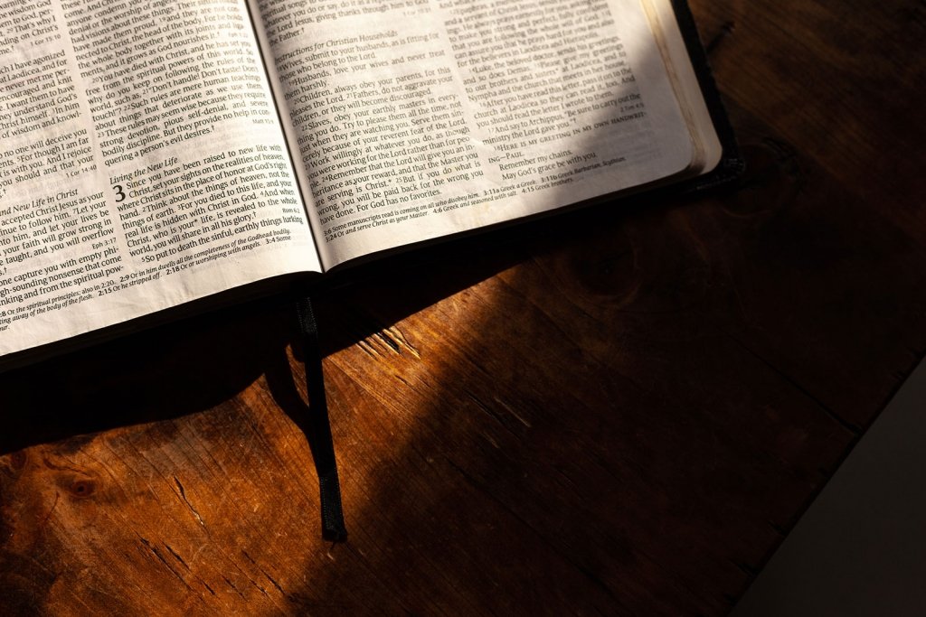 Bible open on table