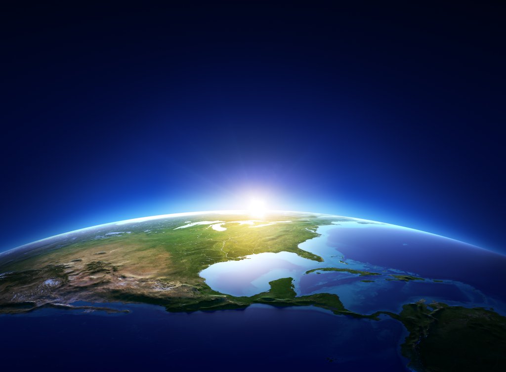 Earth sunrise over cloudless North America Earth sunrise over cloudless North America (Elements of this image furnished by NASA)
