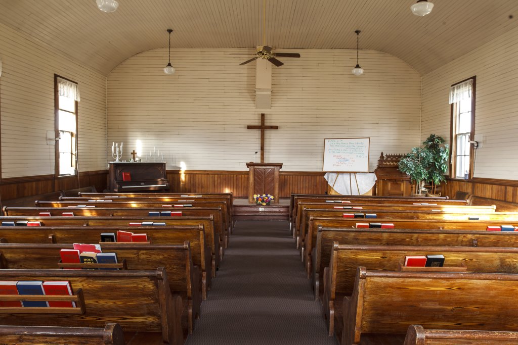 Inside an old country church. The interior of Freeze church north of Potlach, Idaho.